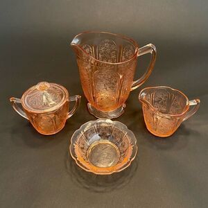 Vintage Jeannette Glass Co. Set Of 4 CHERRY BLOSSOM Pink Glass